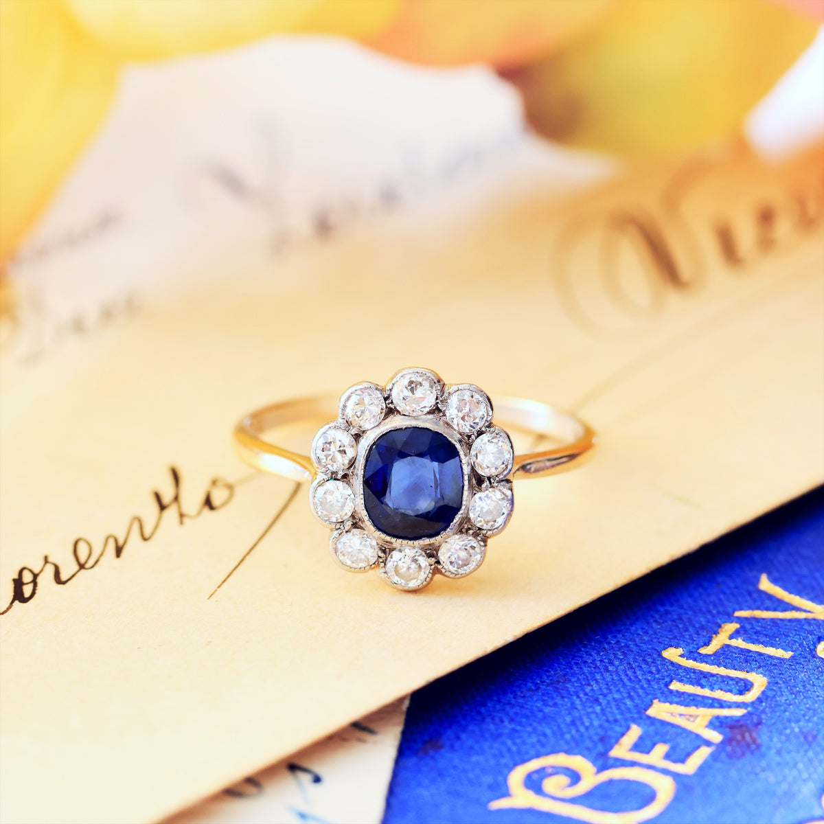 Vintage Sapphire & Diamond Flowerette Engagement Ring