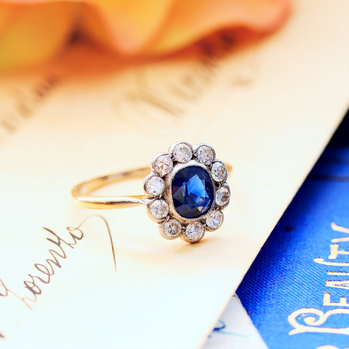 Vintage Sapphire & Diamond Flowerette Engagement Ring