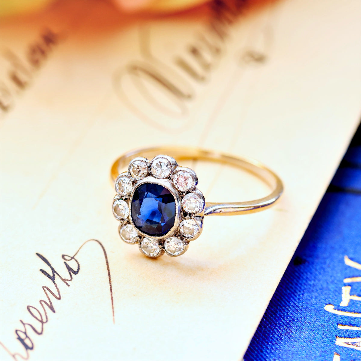 Vintage Sapphire & Diamond Flowerette Engagement Ring