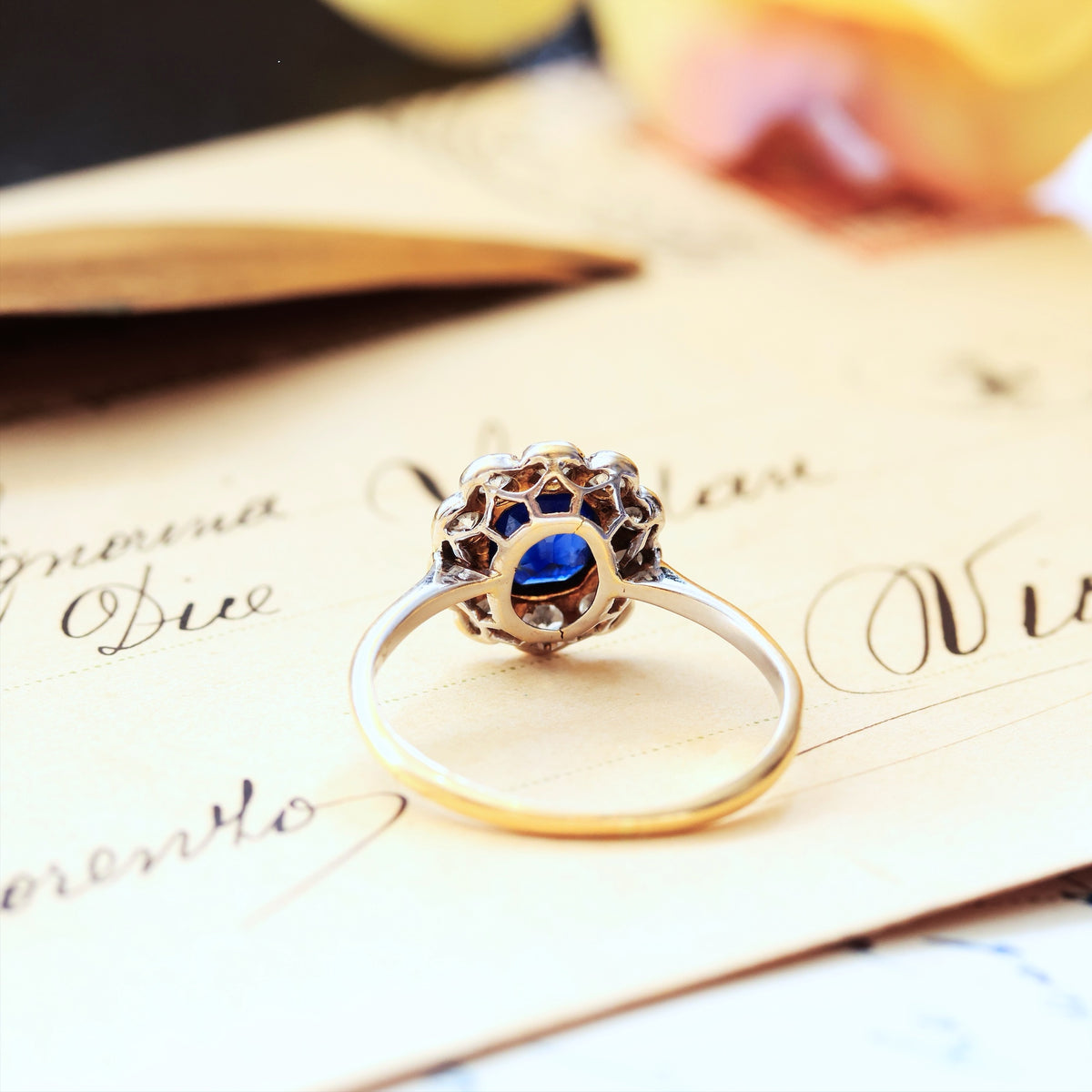 Vintage Sapphire & Diamond Flowerette Engagement Ring