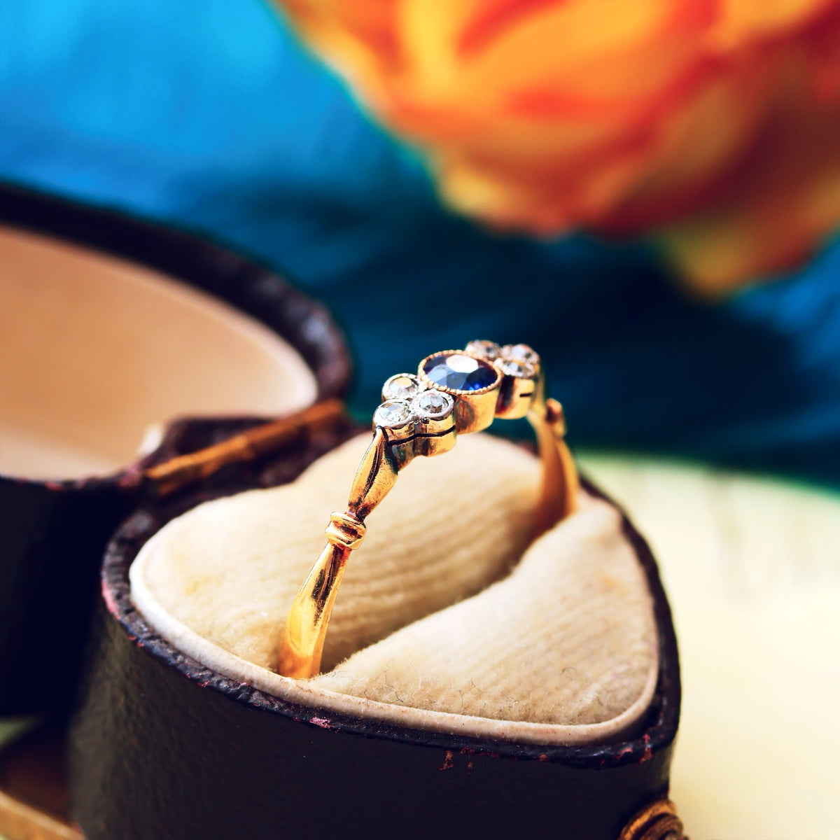 Daintiest Vintage Sapphire & Diamond Engagement Ring