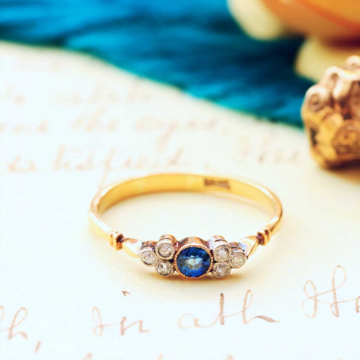 Daintiest Vintage Sapphire & Diamond Engagement Ring