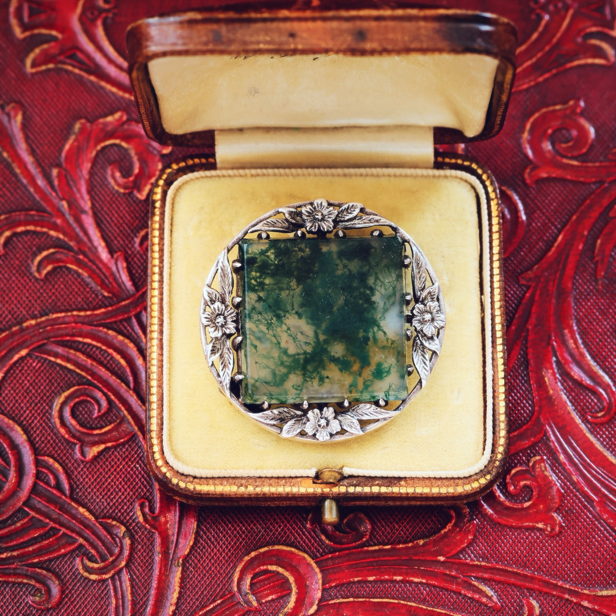 Vintage Silver Bernard Instone Moss Agate Brooch