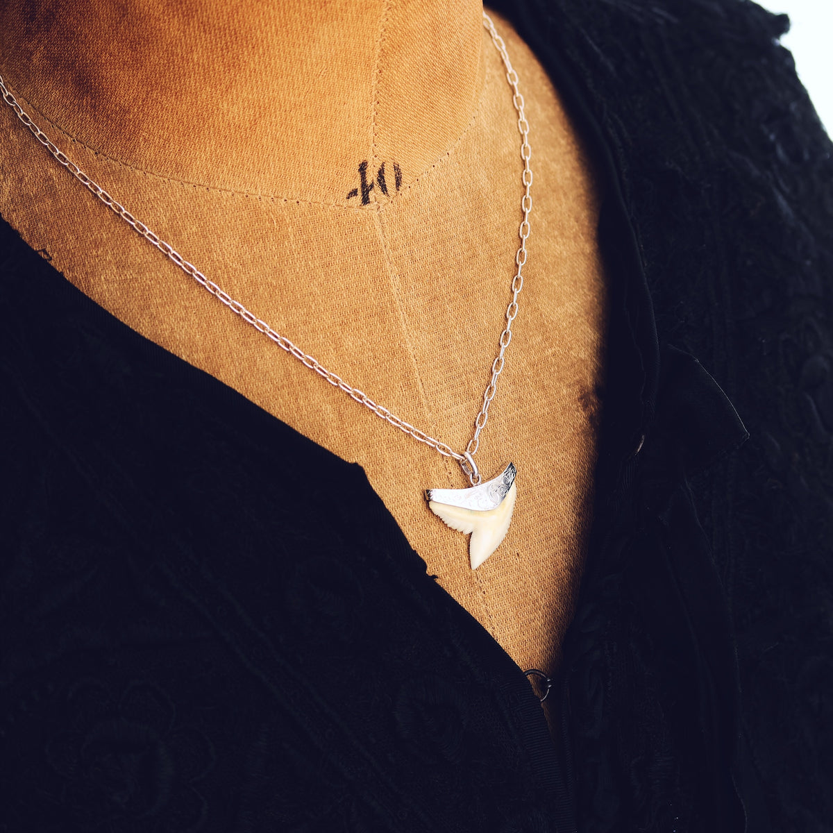 Vintage Silver Mounted Shark's Tooth Pendant