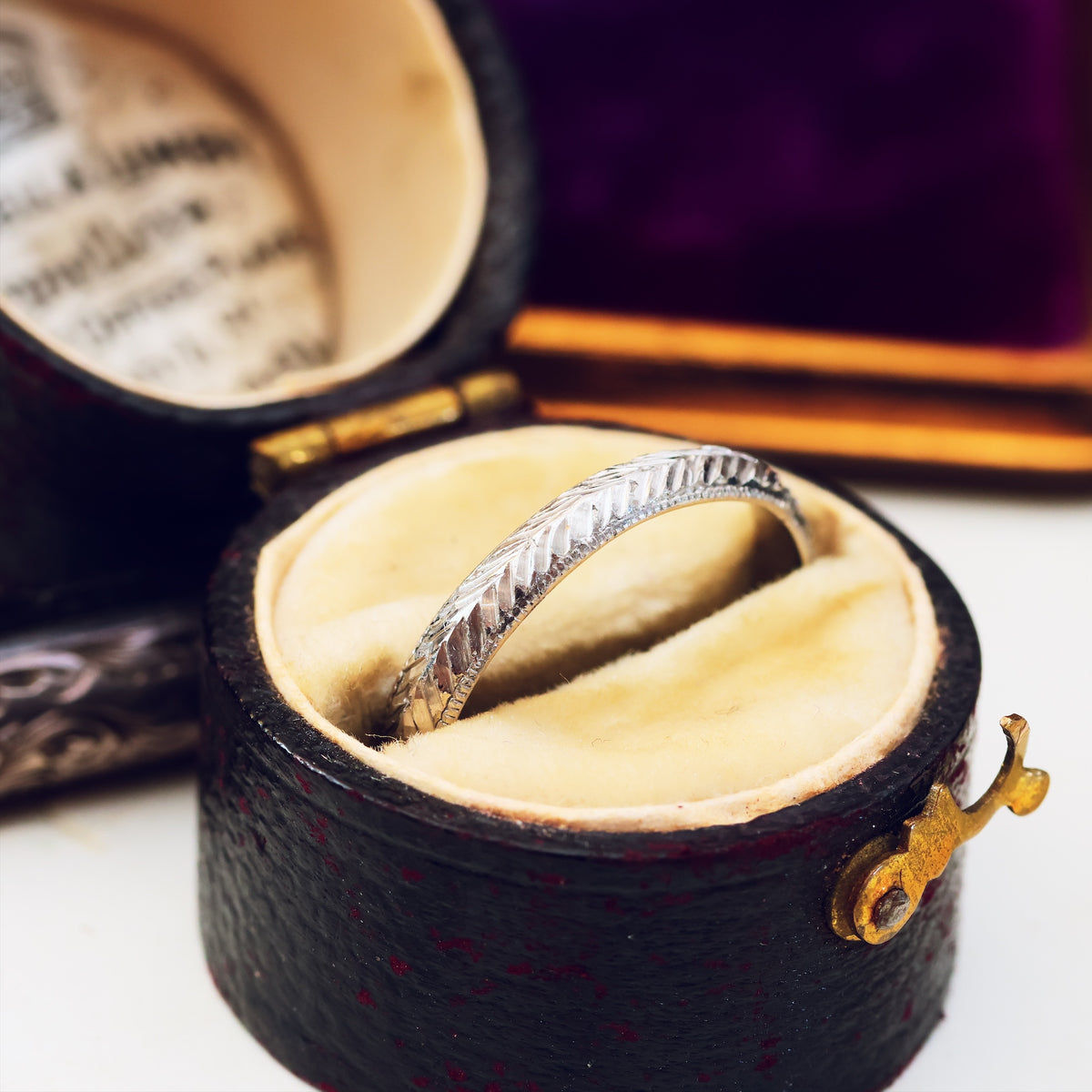Vintage Size J Hand Engraved Platinum Wedding Band