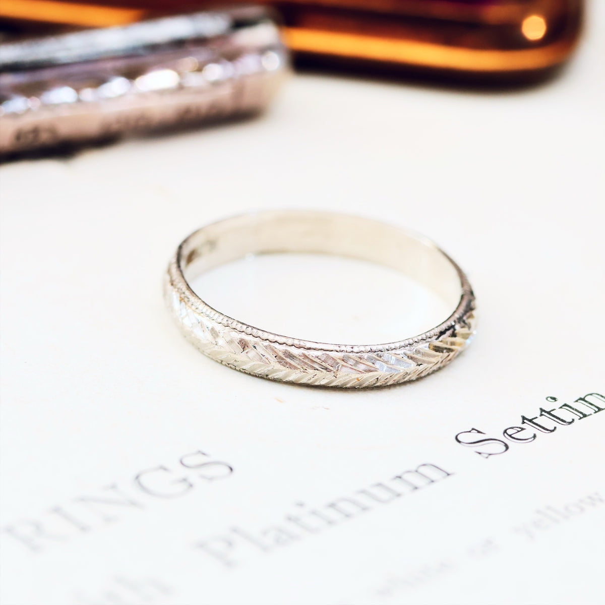Vintage Size J Hand Engraved Platinum Wedding Band