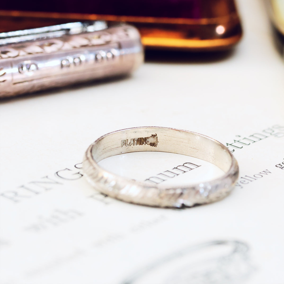 Vintage Size J Hand Engraved Platinum Wedding Band