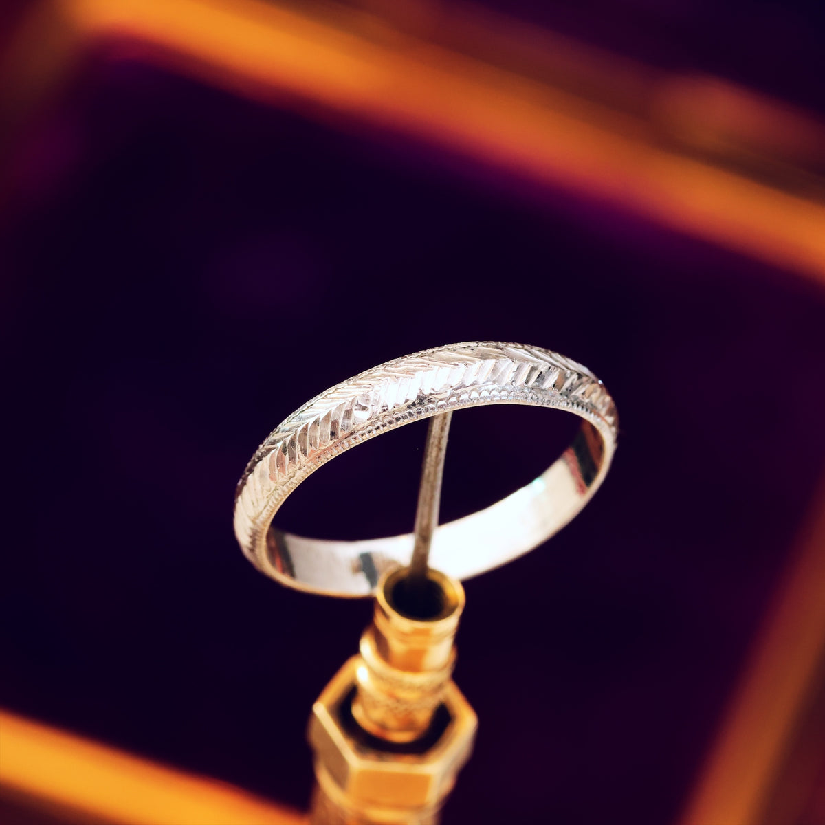 Vintage Size J Hand Engraved Platinum Wedding Band