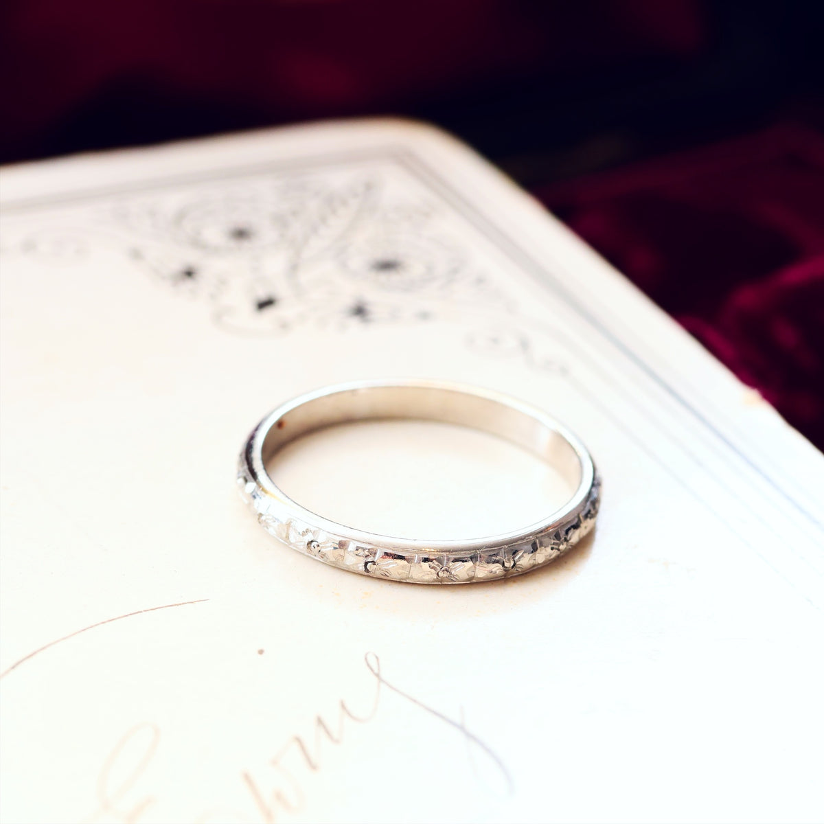 Vintage Size K and a half Hand Engraved Platinum Wedding Band