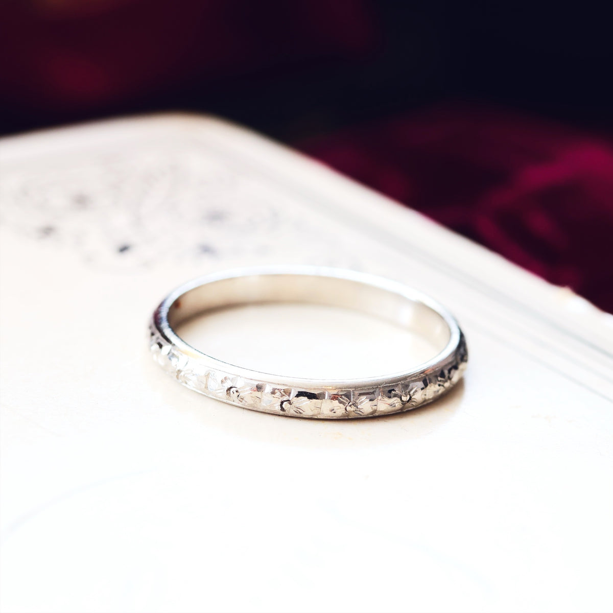 Vintage Size K and a half Hand Engraved Platinum Wedding Band