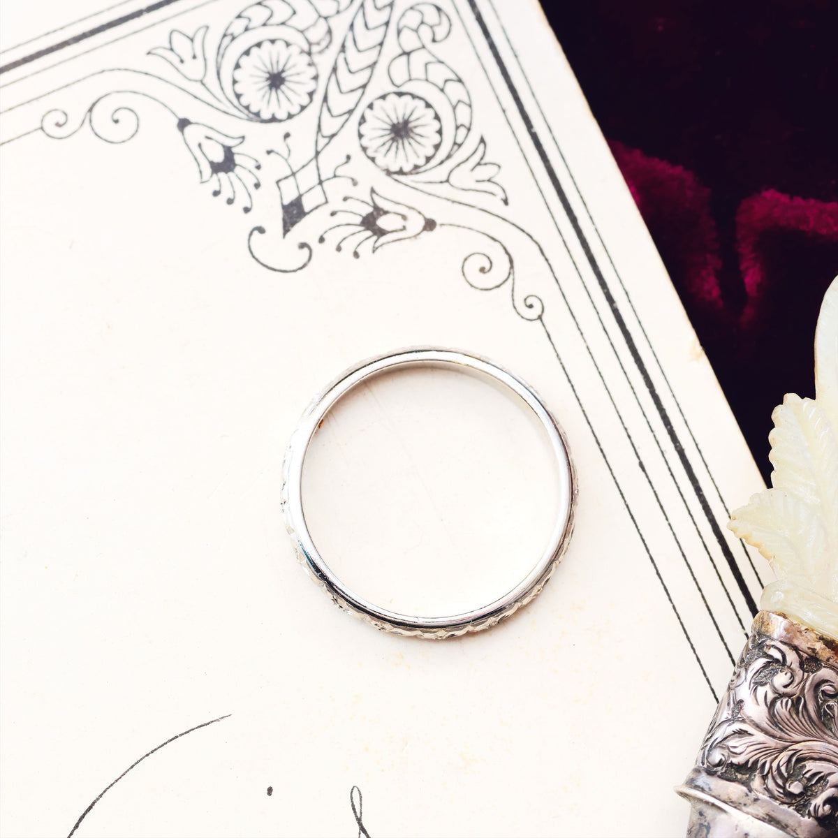 Vintage Size K and a half Hand Engraved Platinum Wedding Band
