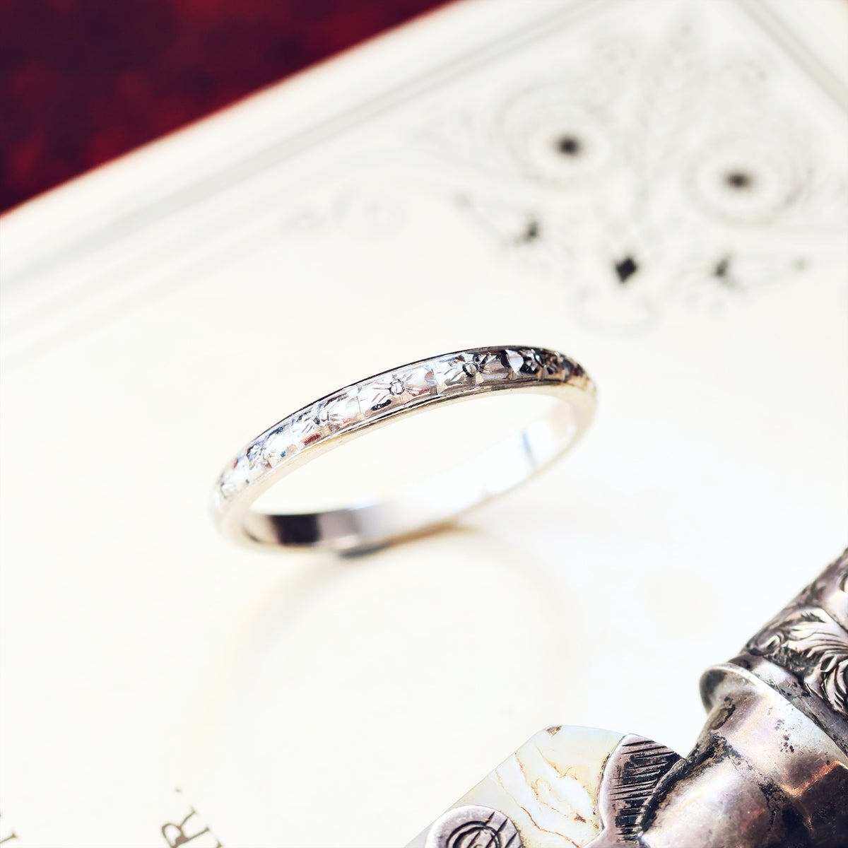 Vintage Size K and a half Hand Engraved Platinum Wedding Band
