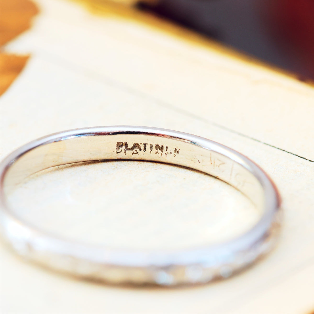 Vintage Size M Hand Engraved Platinum Wedding Band