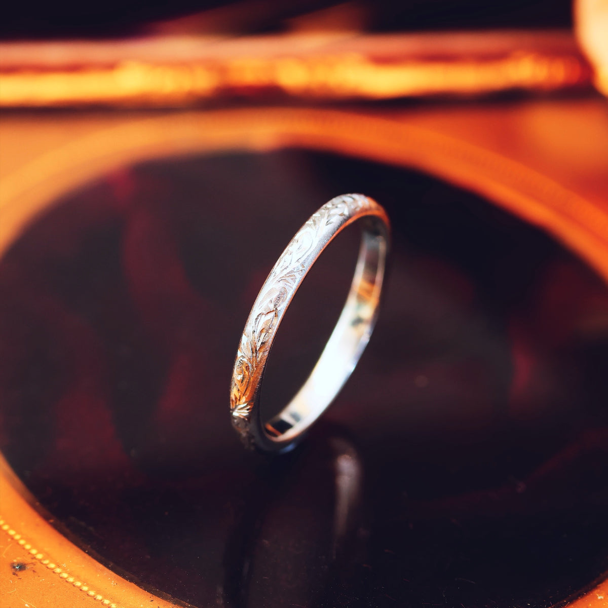 Vintage Size M Hand Engraved Platinum Wedding Band