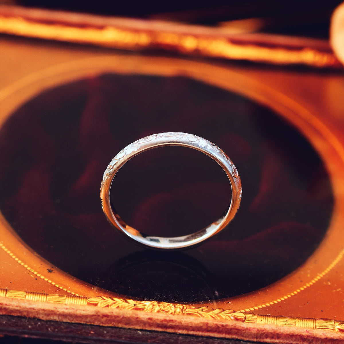 Vintage Size M Hand Engraved Platinum Wedding Band