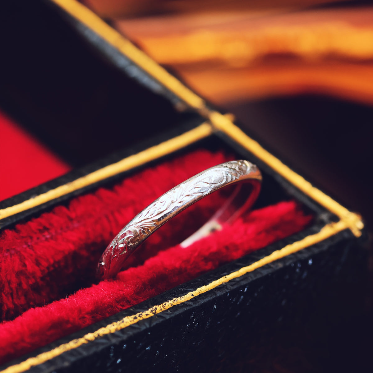 Vintage Size M Hand Engraved Platinum Wedding Band