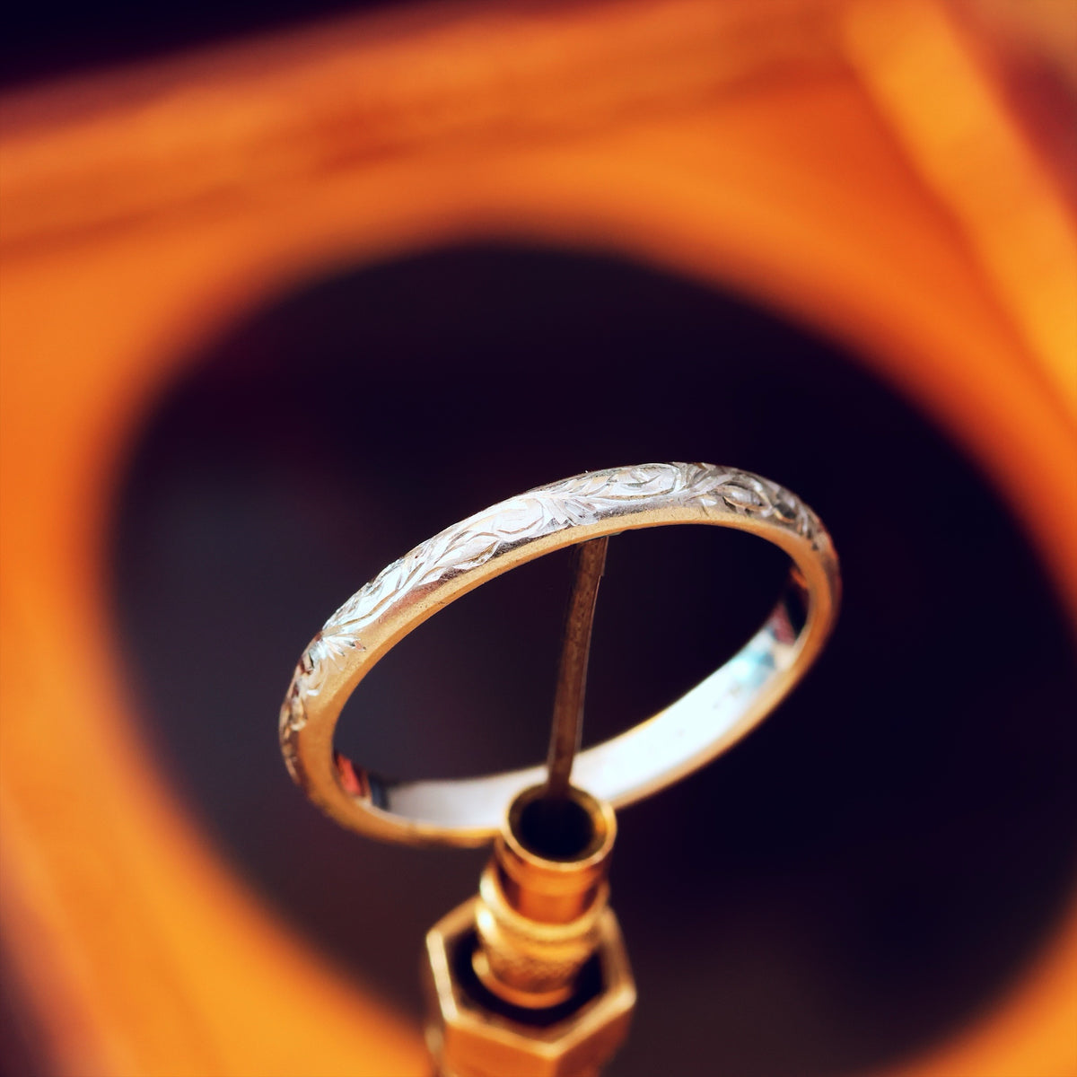 Vintage Size M Hand Engraved Platinum Wedding Band