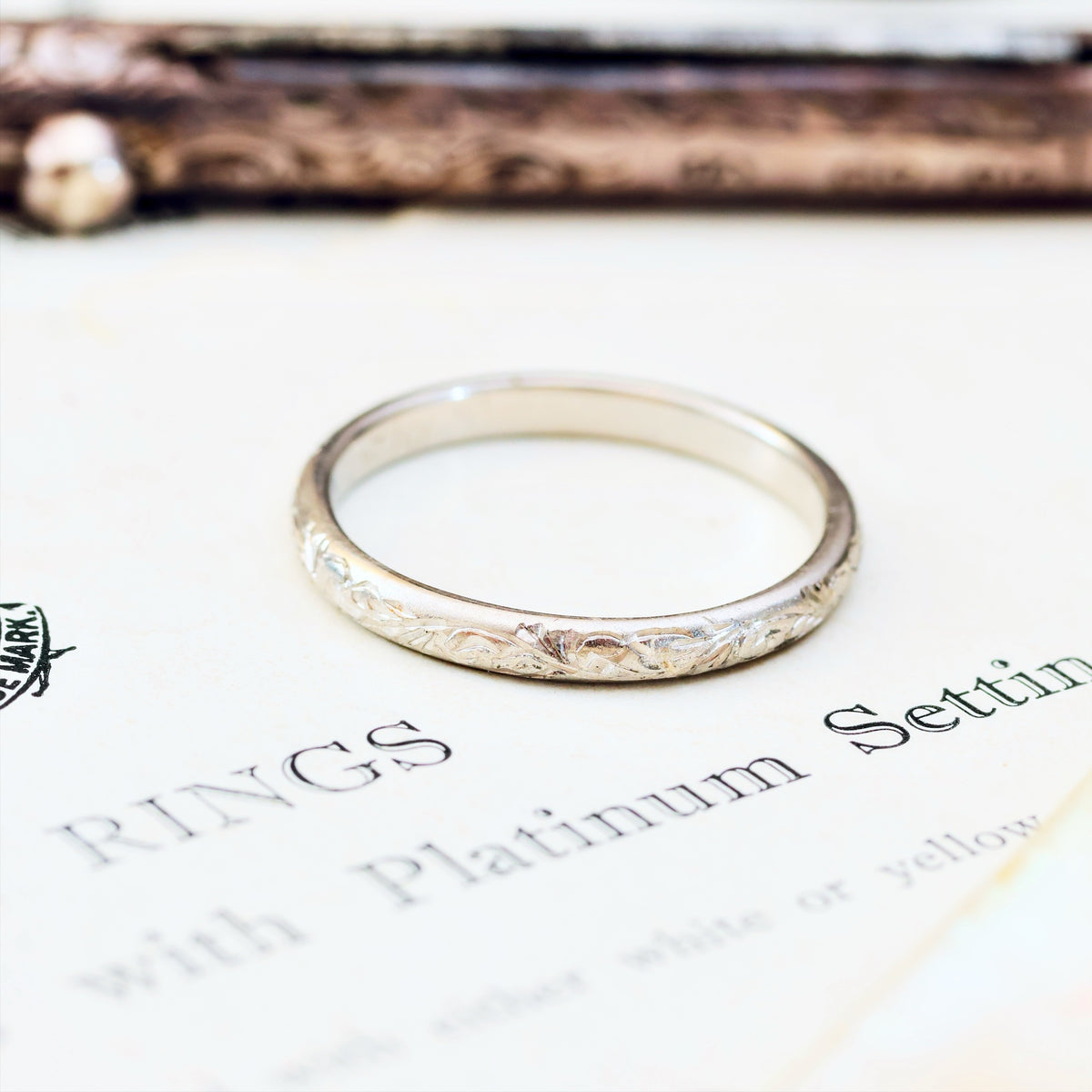 Vintage Size M Hand Engraved Platinum Wedding Band