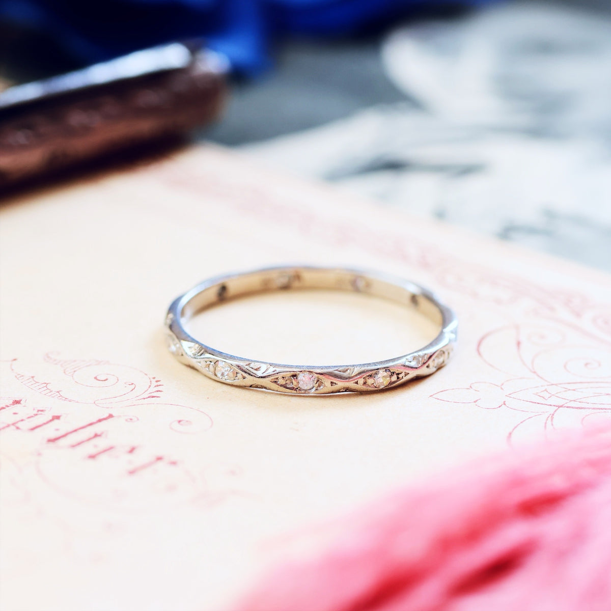 Vintage Size O Hand Engraved Diamond Full Eternity Ring