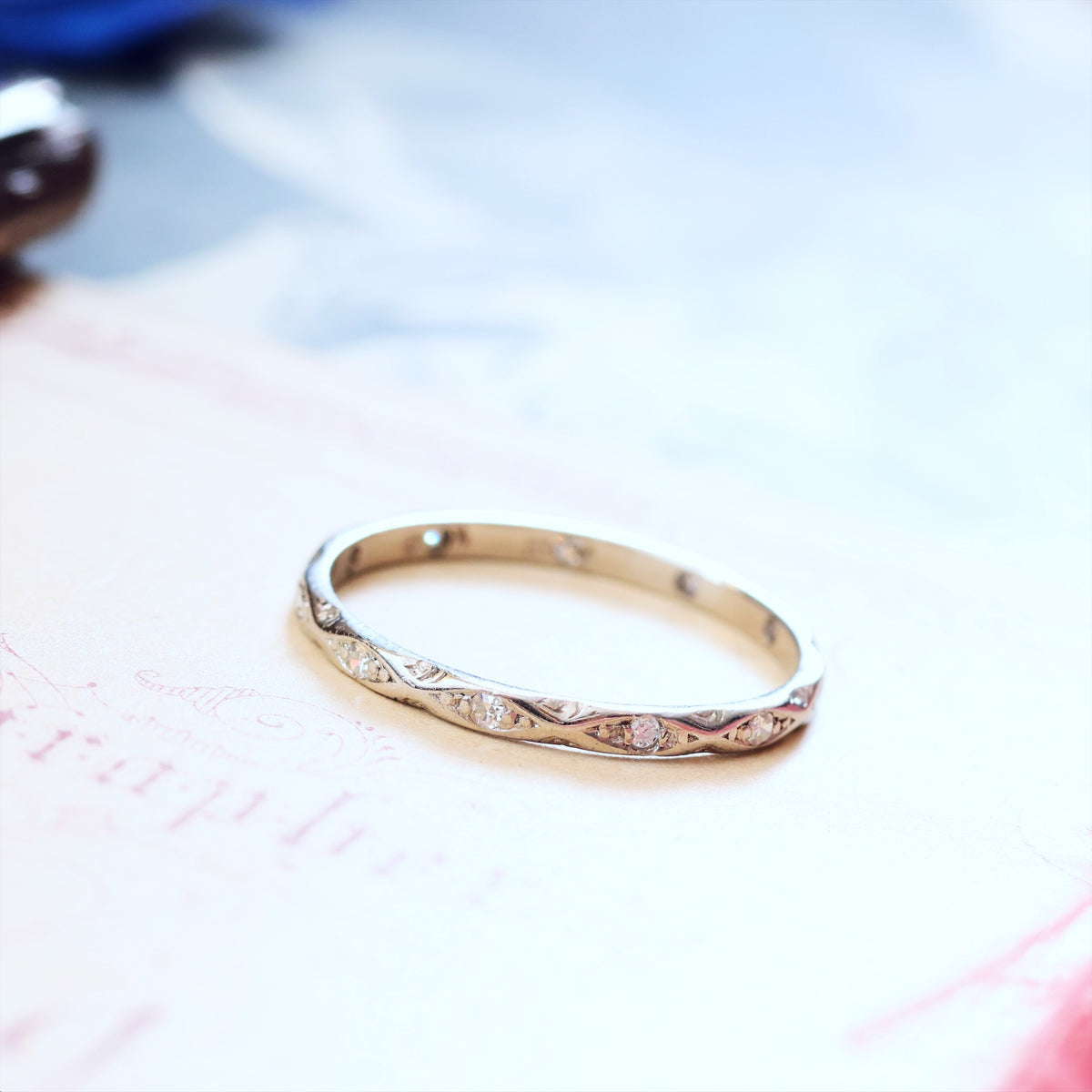 Vintage Size O Hand Engraved Diamond Full Eternity Ring