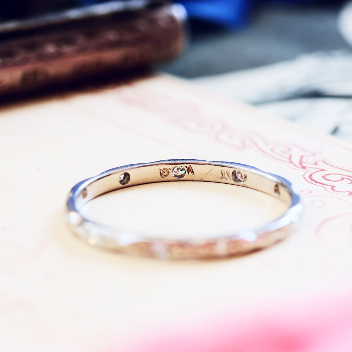 Vintage Size O Hand Engraved Diamond Full Eternity Ring