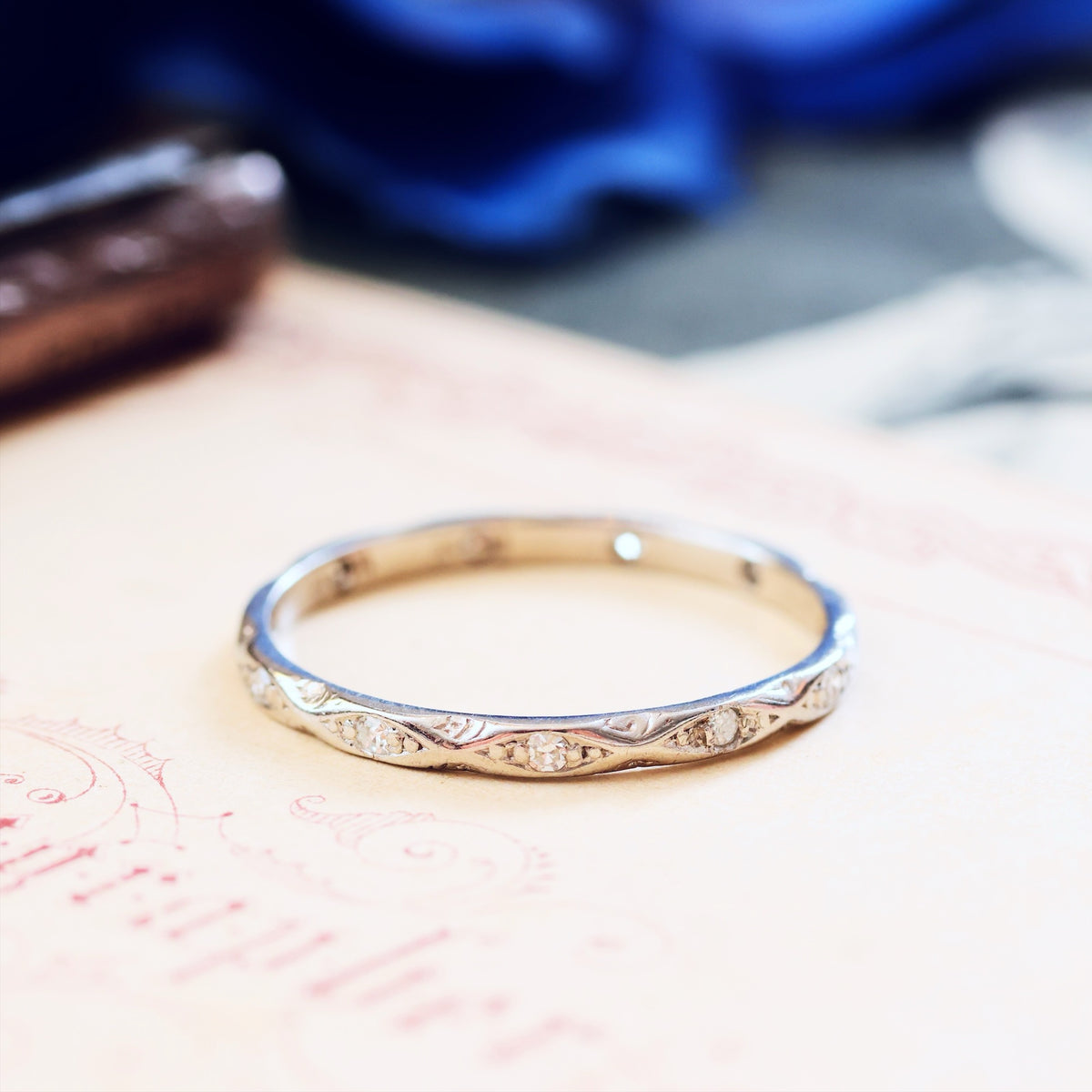 Vintage Size O Hand Engraved Diamond Full Eternity Ring