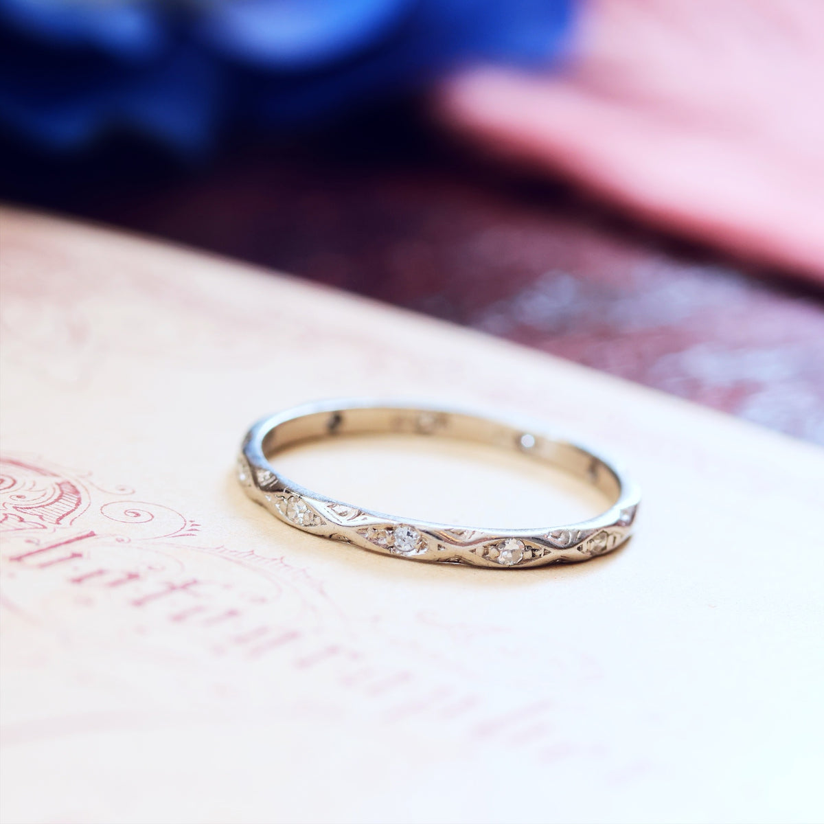 Vintage Size O Hand Engraved Diamond Full Eternity Ring