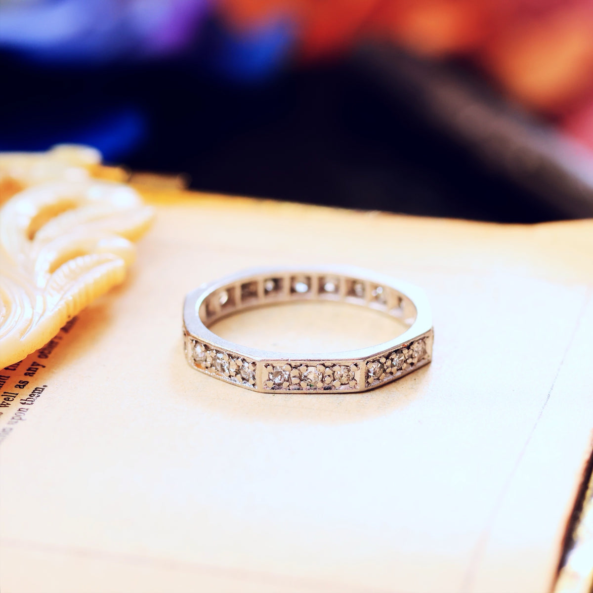 Slim Size 'J' Vintage Platinum Diamond Eternity Ring