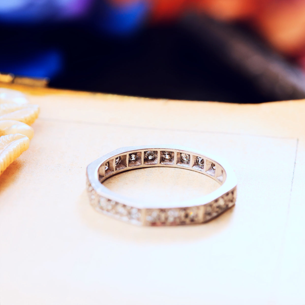 Slim Size 'J' Vintage Platinum Diamond Eternity Ring
