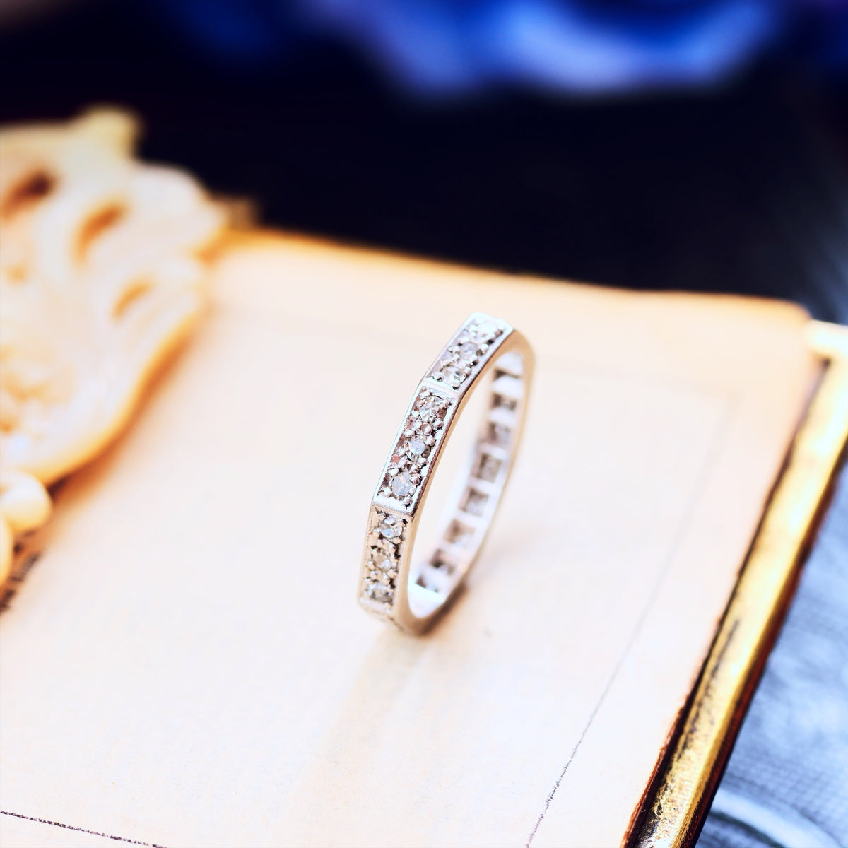 Slim Size 'J' Vintage Platinum Diamond Eternity Ring