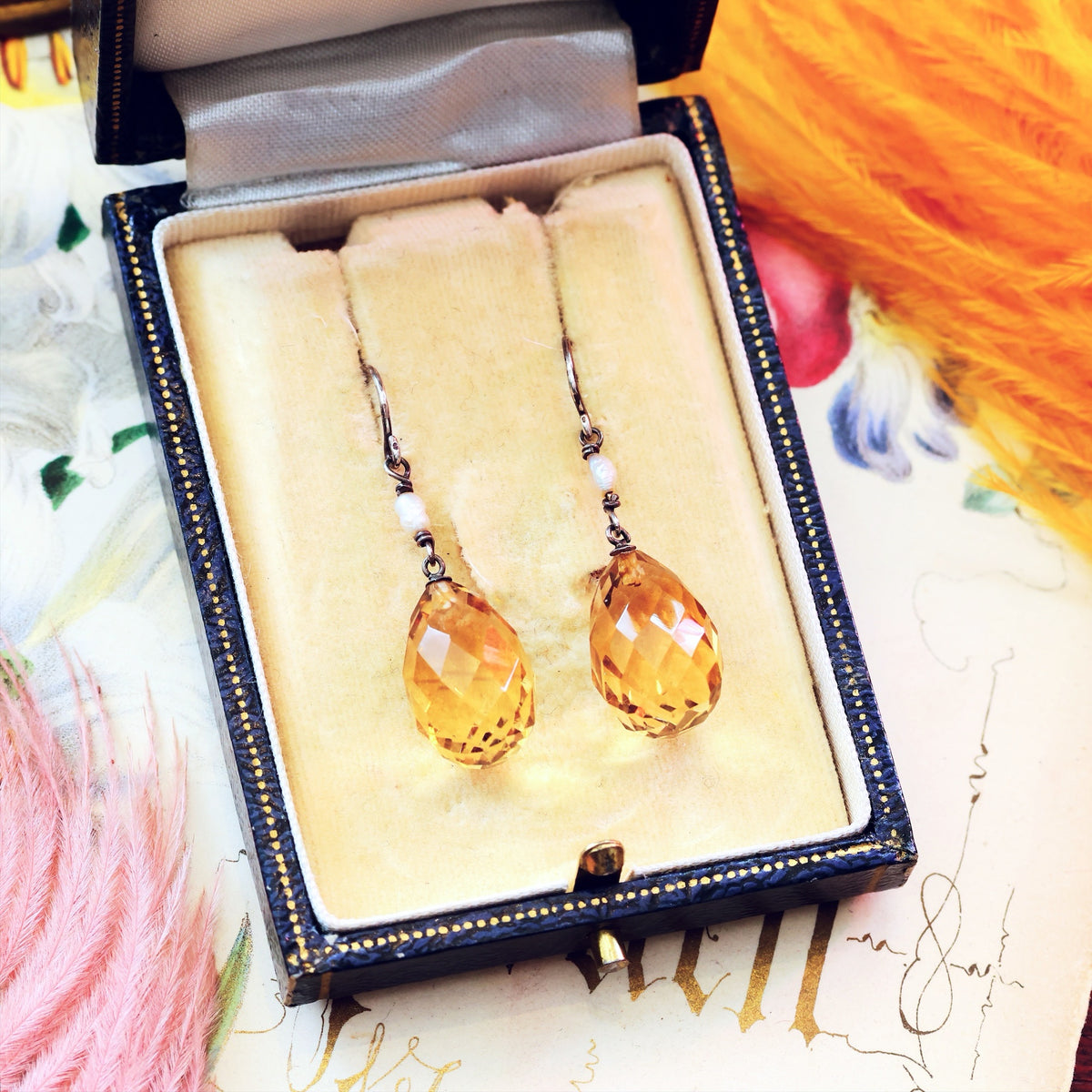 Smoky Faceted Citrine Briolette Drop Earrings