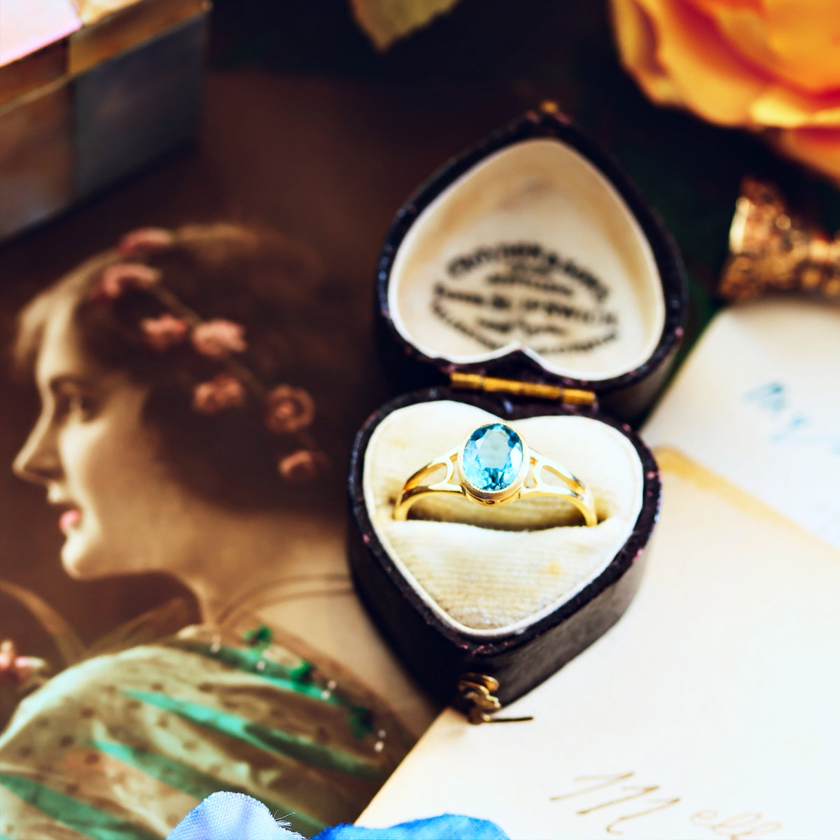 Edwardian Style 9ct Gold Blue Topaz Ring