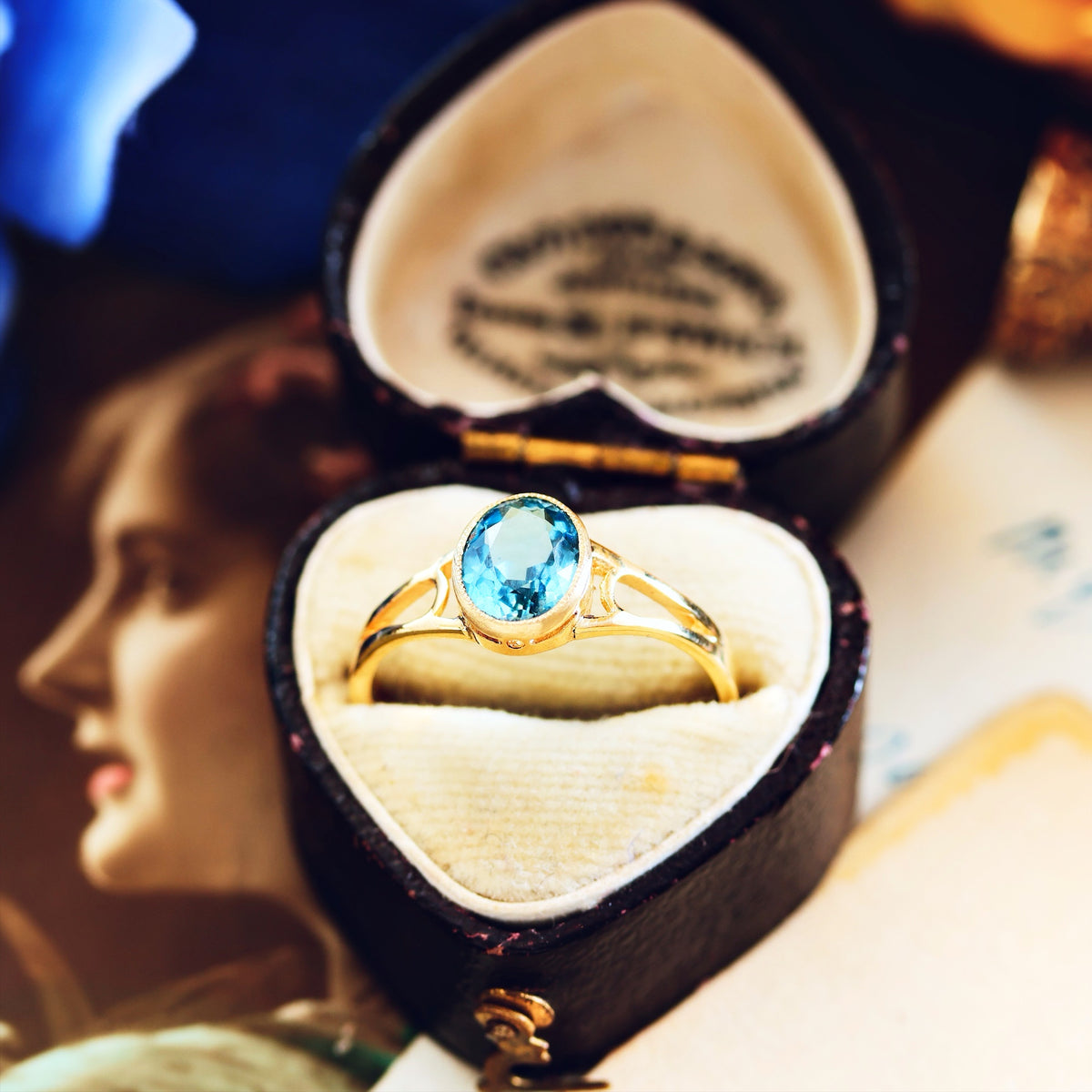 Edwardian Style 9ct Gold Blue Topaz Ring