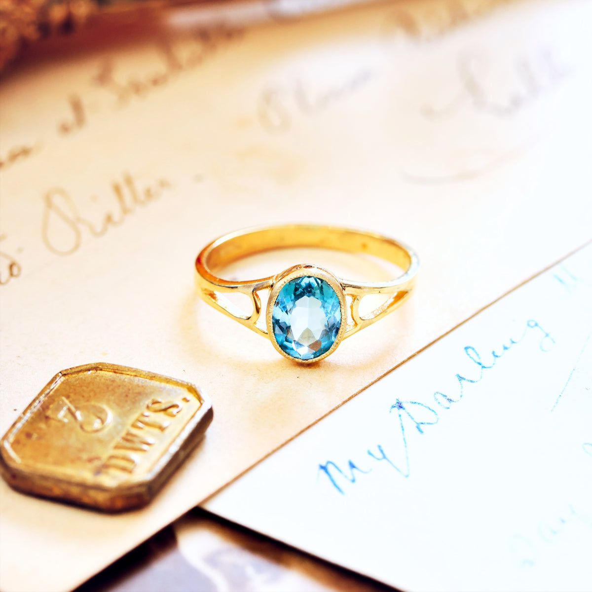 Edwardian Style 9ct Gold Blue Topaz Ring