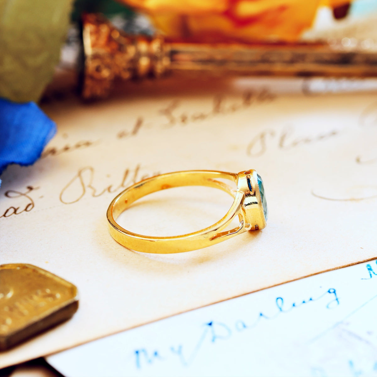 Edwardian Style 9ct Gold Blue Topaz Ring