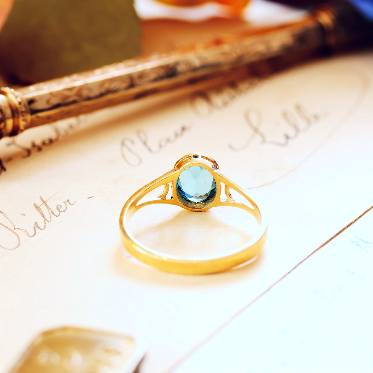 Edwardian Style 9ct Gold Blue Topaz Ring