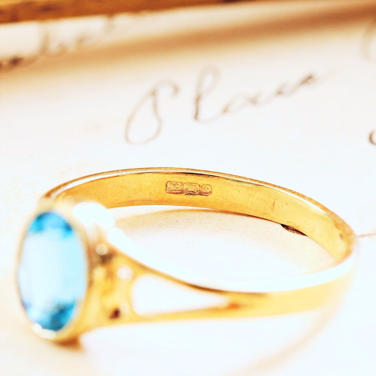 Edwardian Style 9ct Gold Blue Topaz Ring
