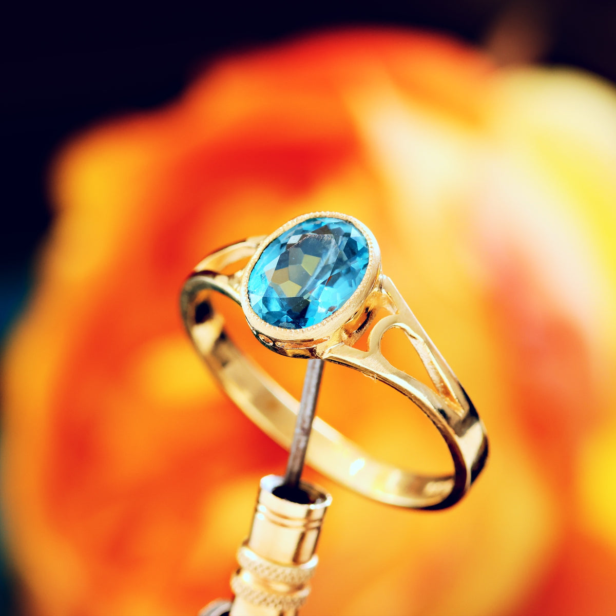 Edwardian Style 9ct Gold Blue Topaz Ring