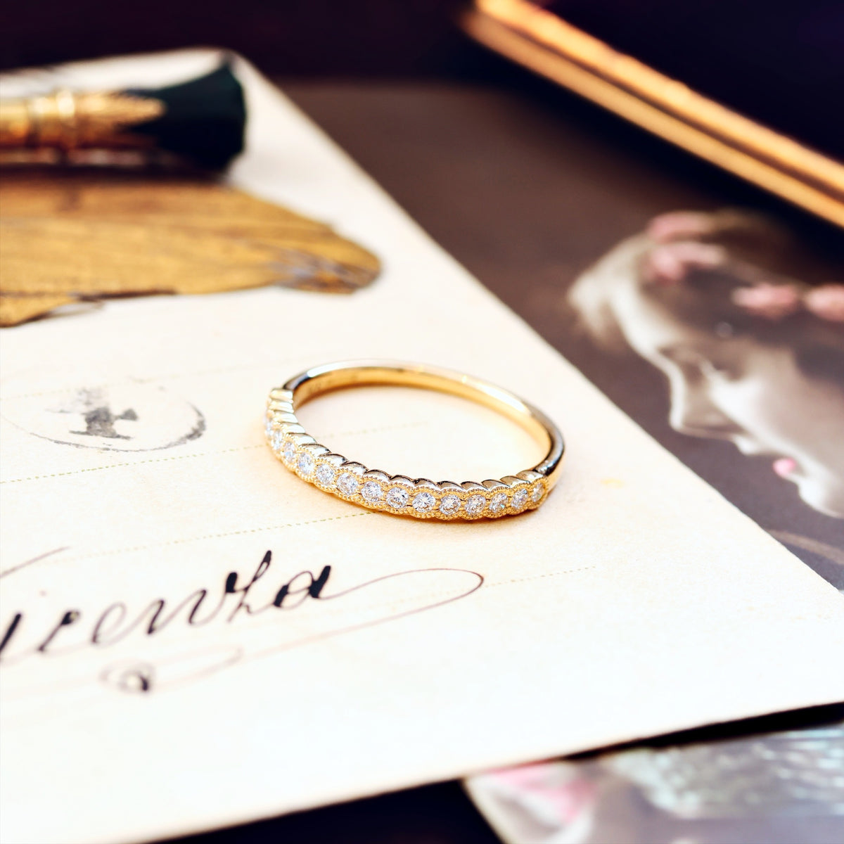 Beautiful Vintage Style Diamond Half Eternity Ring