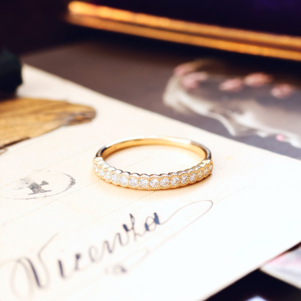 Beautiful Vintage Style Diamond Half Eternity Ring