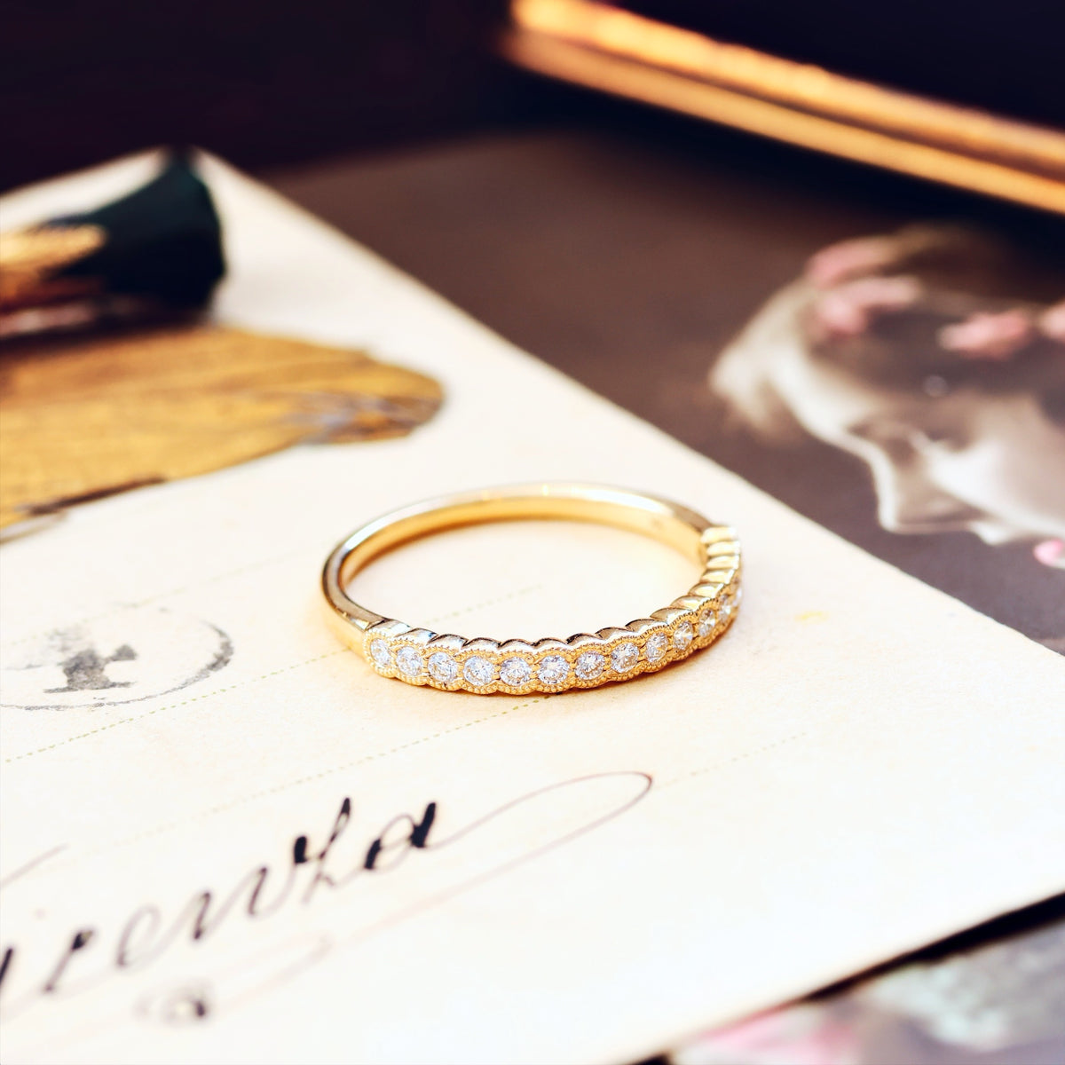 Beautiful Vintage Style Diamond Half Eternity Ring