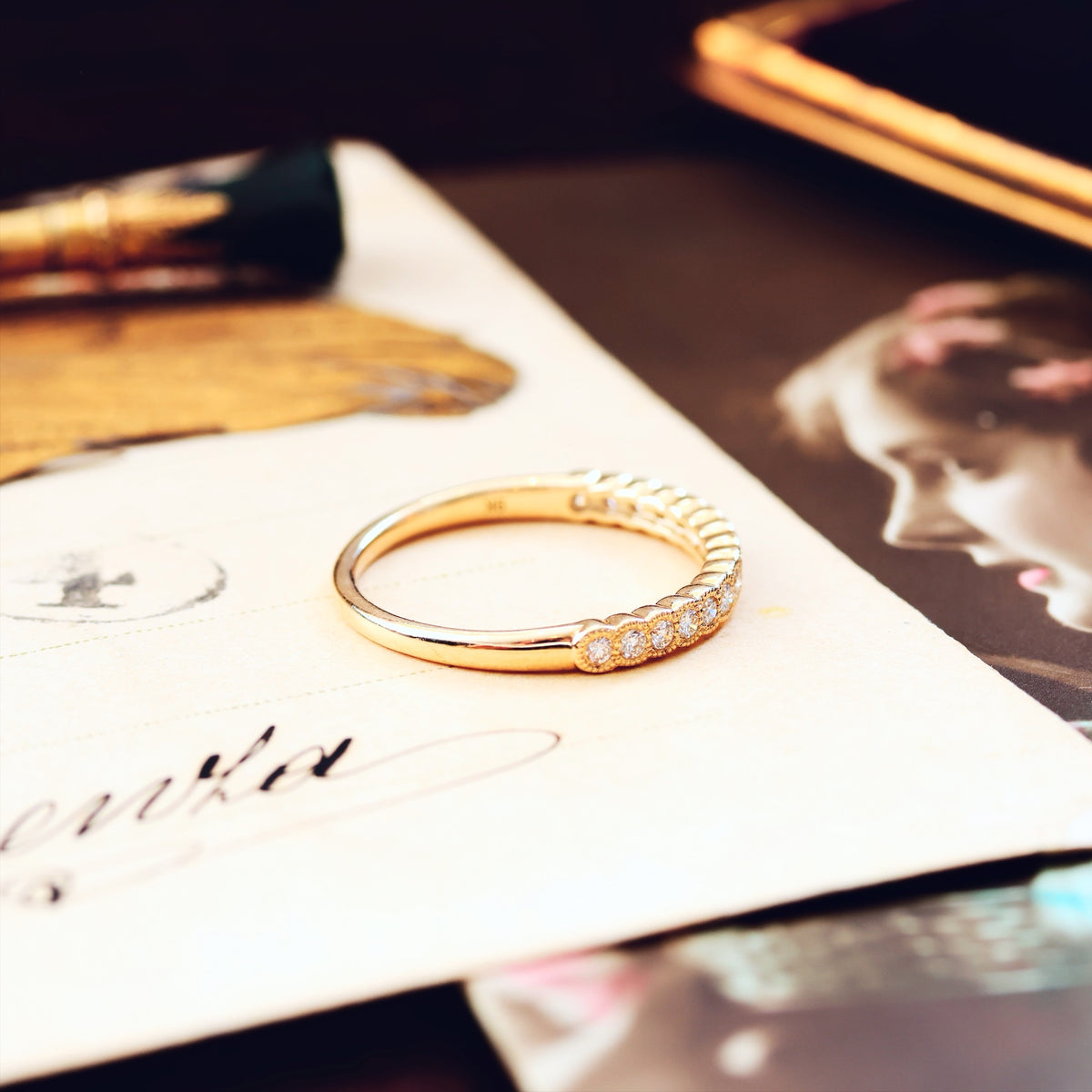 Beautiful Vintage Style Diamond Half Eternity Ring