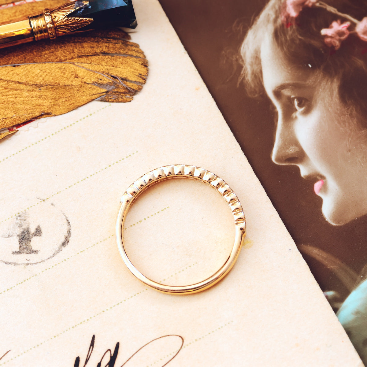 Beautiful Vintage Style Diamond Half Eternity Ring