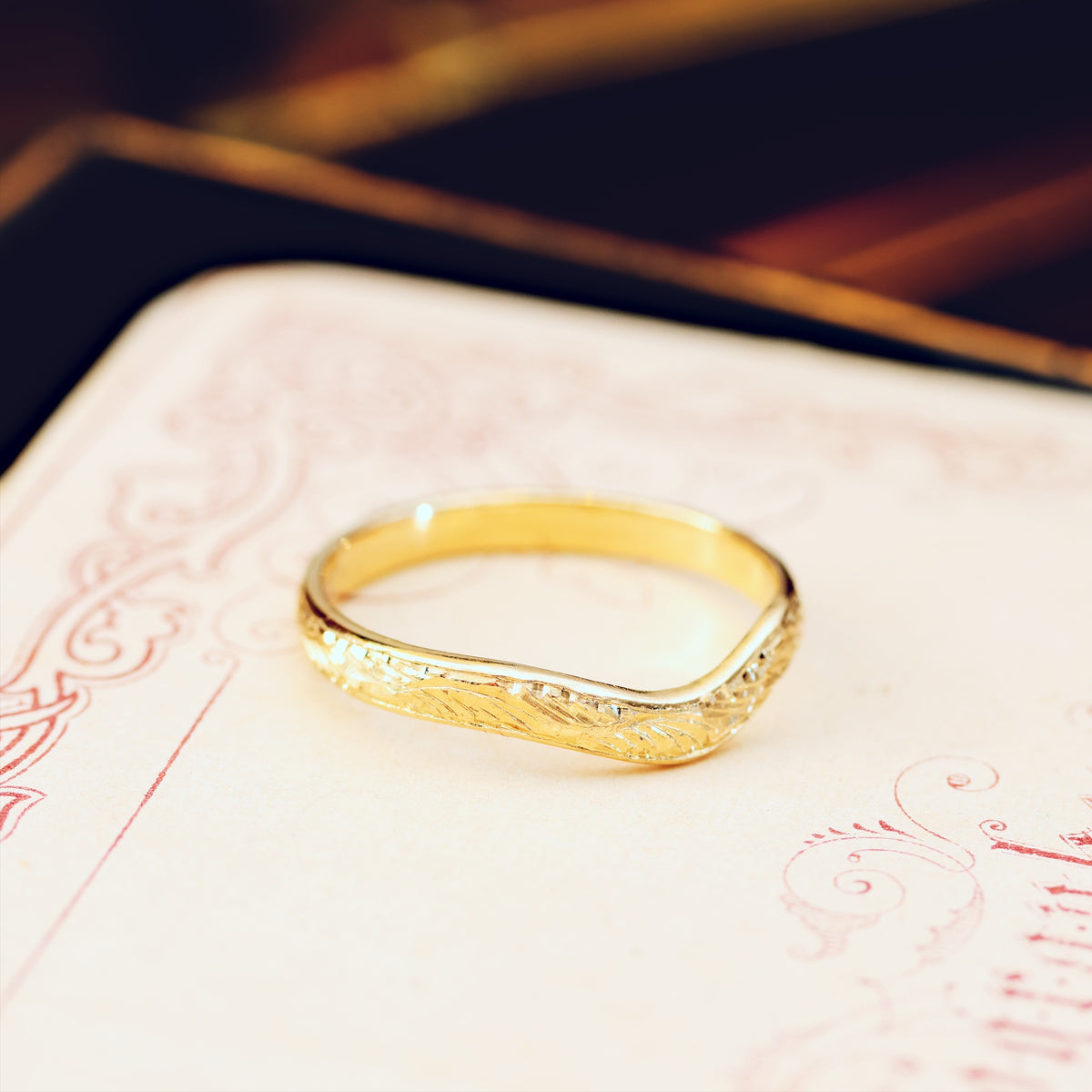 Hand Engraved 'Ferns' Wave Shaped Wedding Band