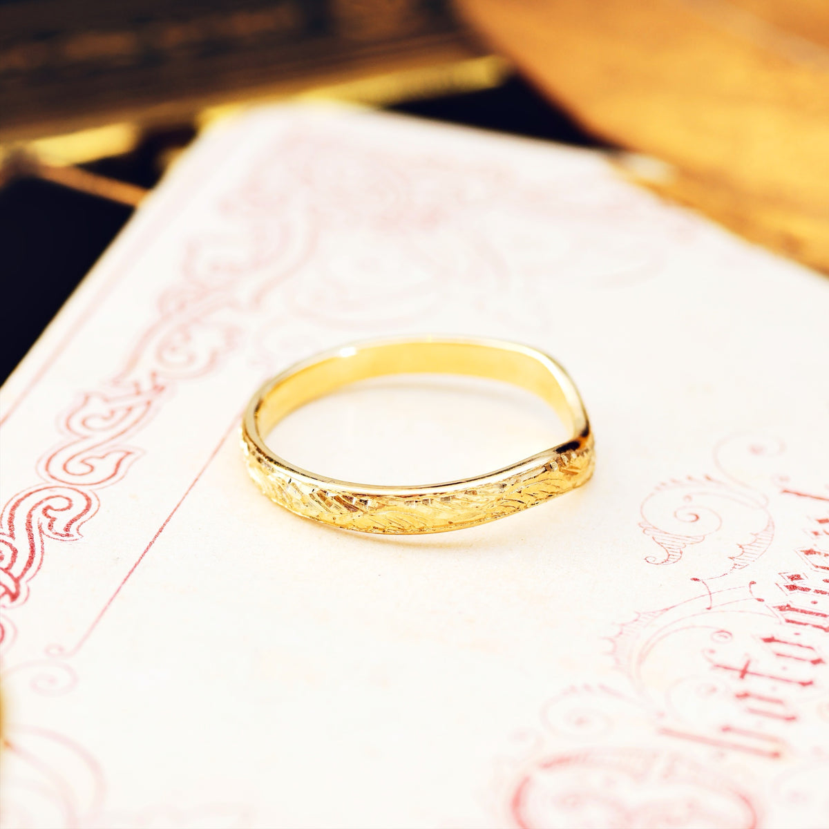 Hand Engraved 'Ferns' Wave Shaped Wedding Band
