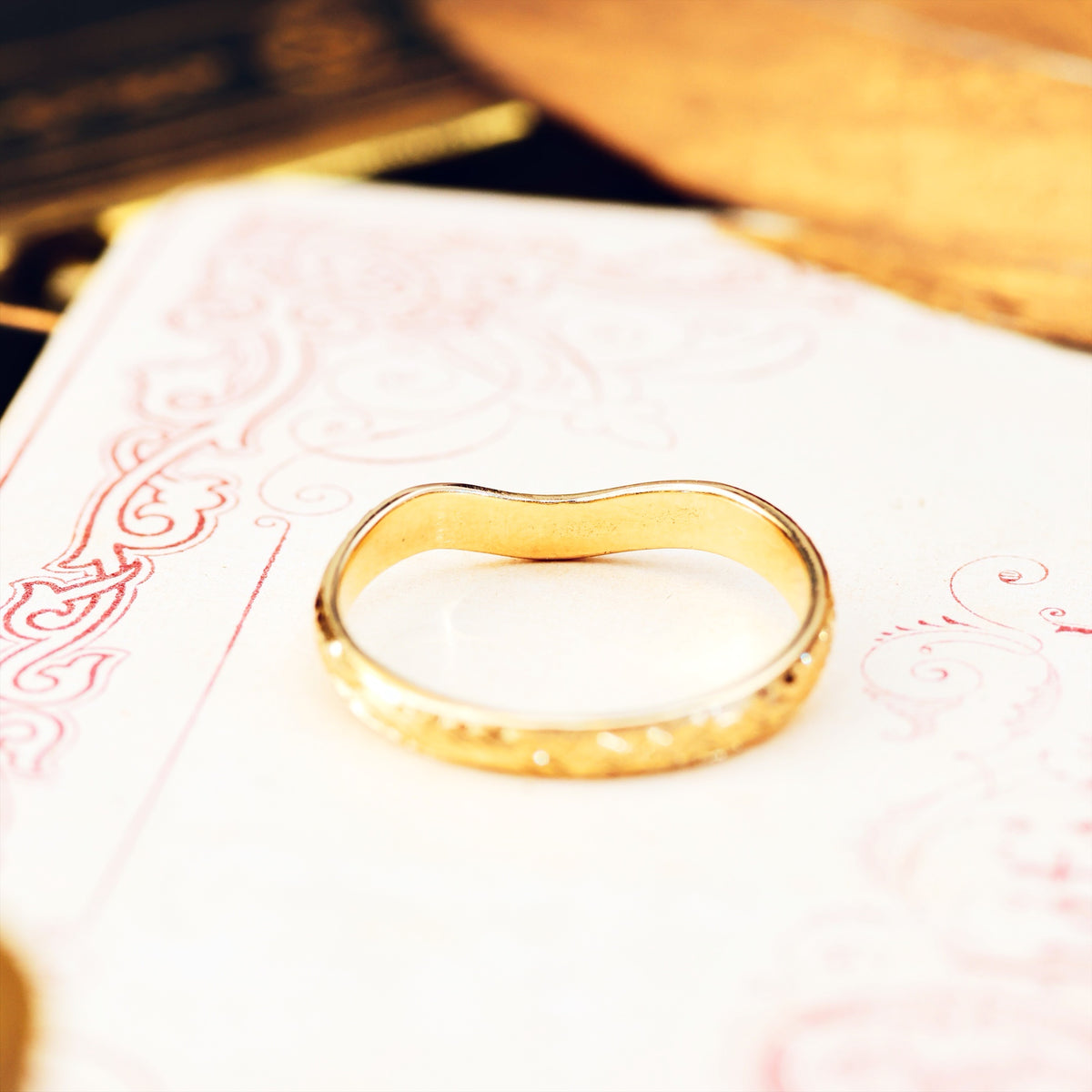 Hand Engraved 'Ferns' Wave Shaped Wedding Band