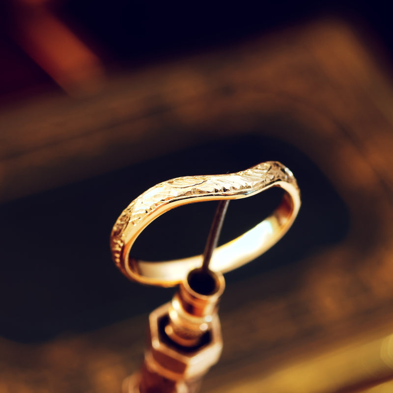 Hand Engraved 'Ferns' Wave Shaped Wedding Band