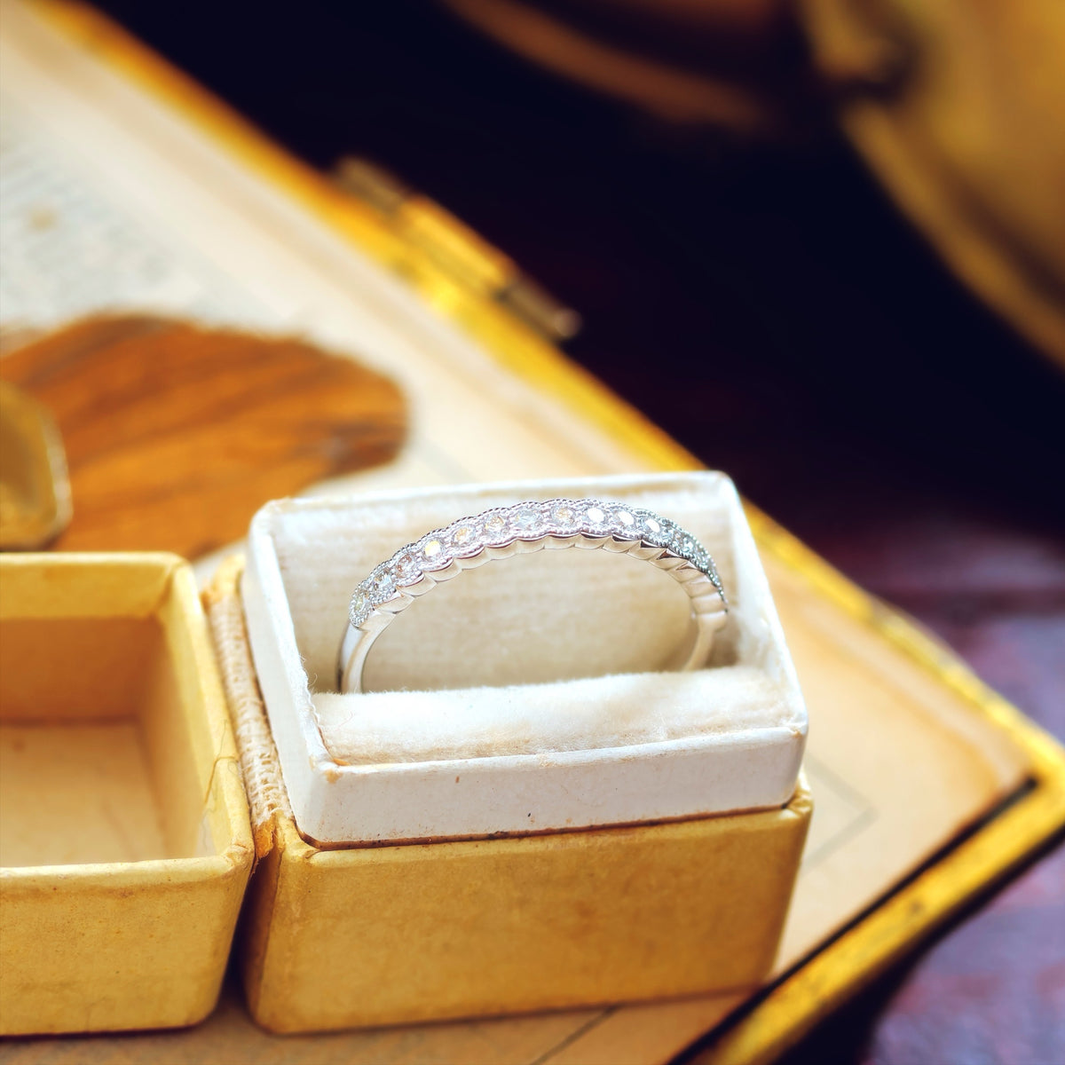 Vintage Style White Gold Diamond Half Eternity Ring
