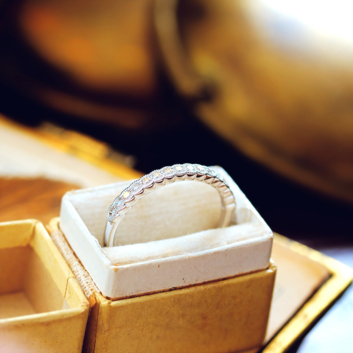 Vintage Style White Gold Diamond Half Eternity Ring