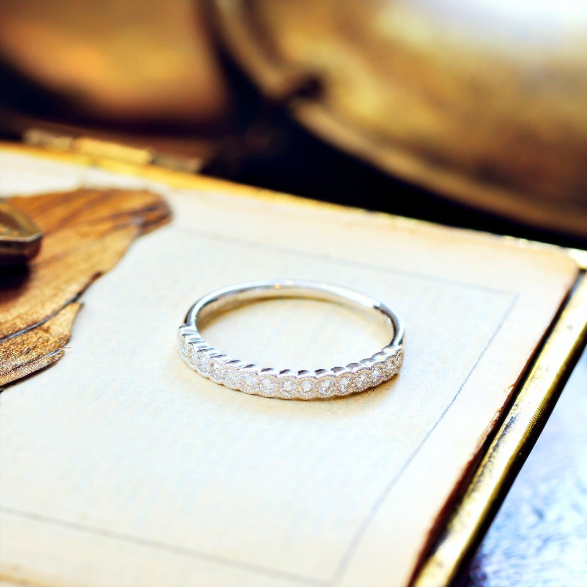 Vintage Style White Gold Diamond Half Eternity Ring
